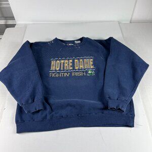VTG Notre Dame Fighting Irish Sweatshirt Large Boxy Blue Faded Thrashed Crewneck